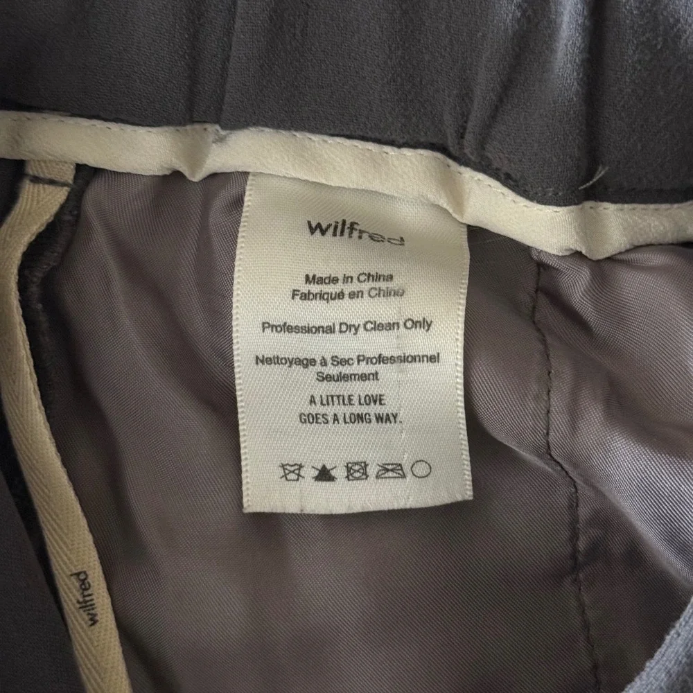 Aritzia Wilfred Darontal Pants Women Size 0 Gray Tapered Pull On Trousers